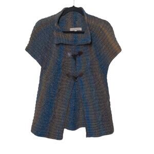 Lineamaglia Cardigan Sweater Green Marled Short Sleeve Collar Wool Blend Italy S